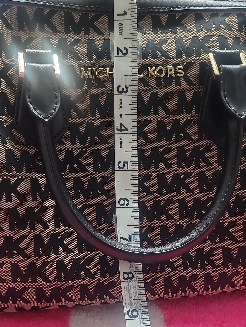 Michael Kors Brown/Black MK Logo Satchel with Tassel and Pearl Strap - Picture 8 of 9